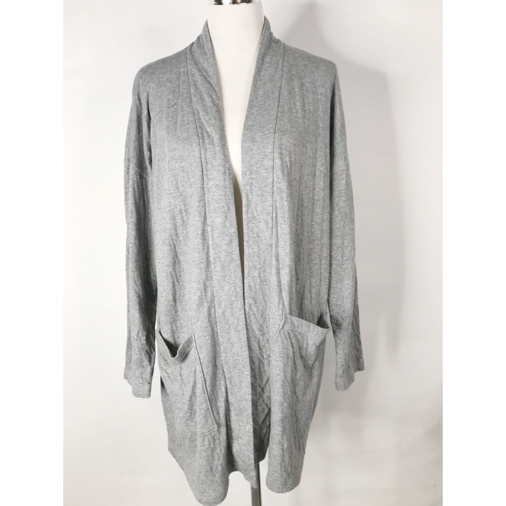 Eileen Fisher Sweater Womens Large Gray Open Cardigan Organic Cotton Jersey Knit